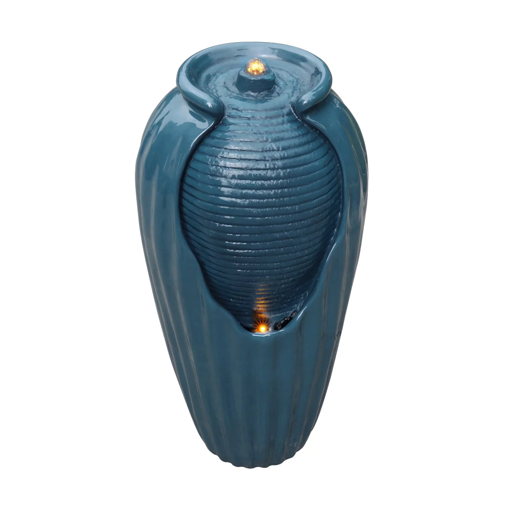 Glazed Contoured Vase Water Fountain with LED Lights for Backyard V351