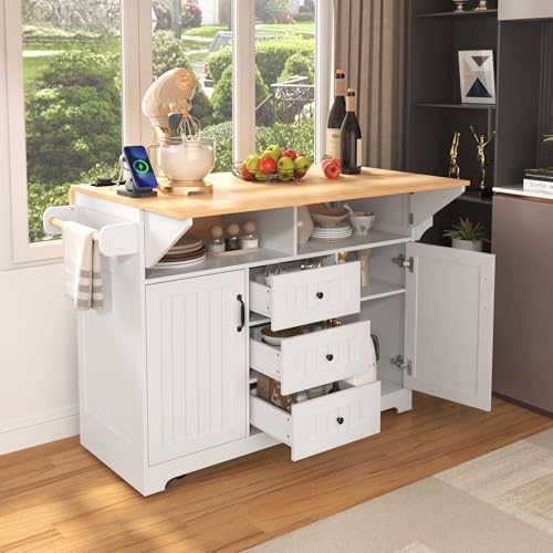 Foldable Kitchen Storage Island Cart with Drop Leaf Extensions and Wheels M744