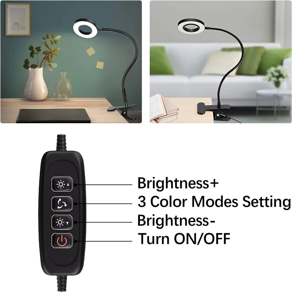 LED Magnifying Glass Desk Lamp with Clamp, 3-Level Dimmable D200542