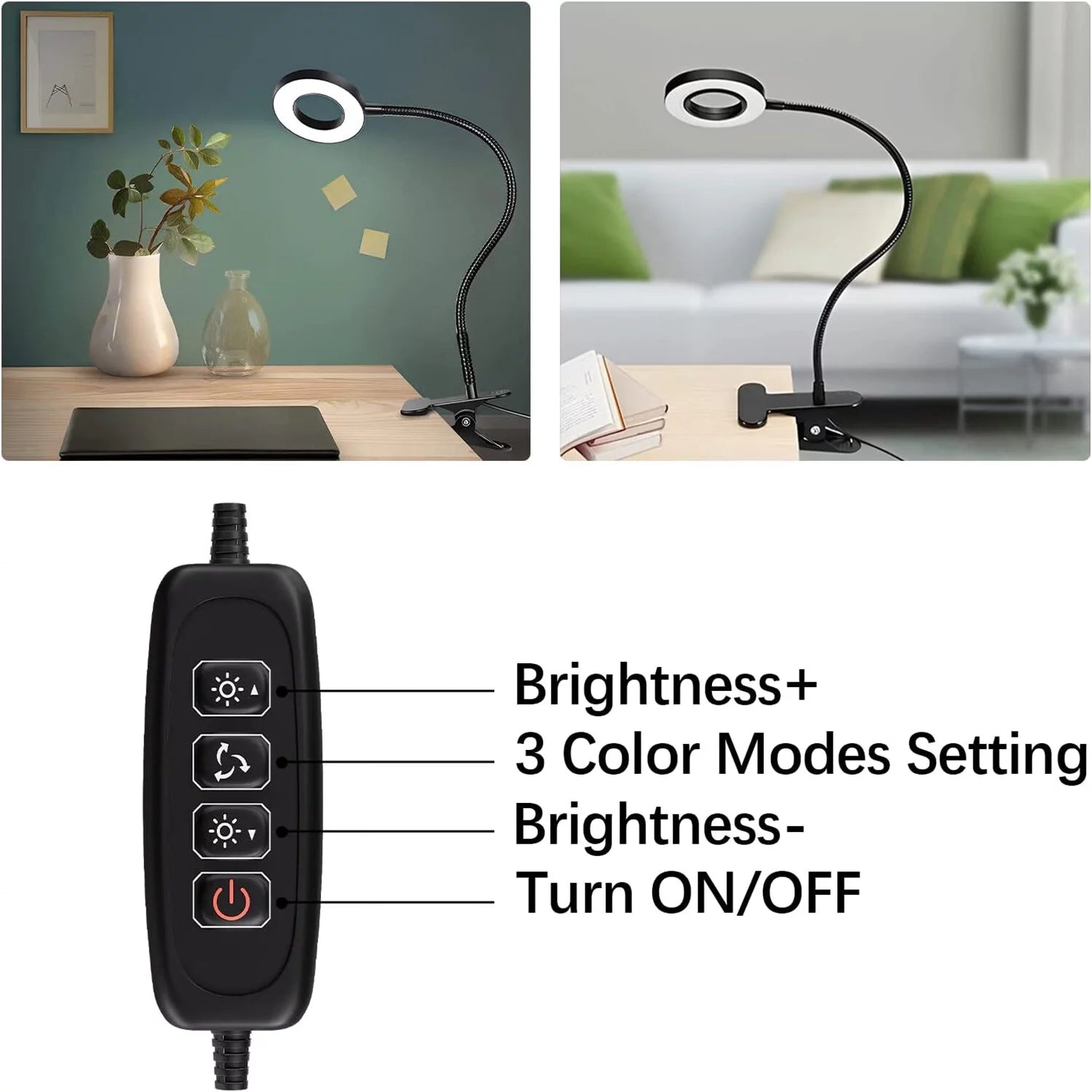 LED Magnifying Glass Desk Lamp with Clamp, 3-Level Dimmable D200542