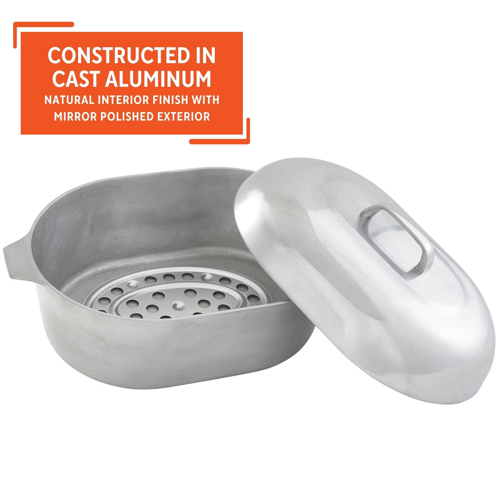 Cast Aluminum Oval Roaster Pan with Lid and Roasting Tray D325