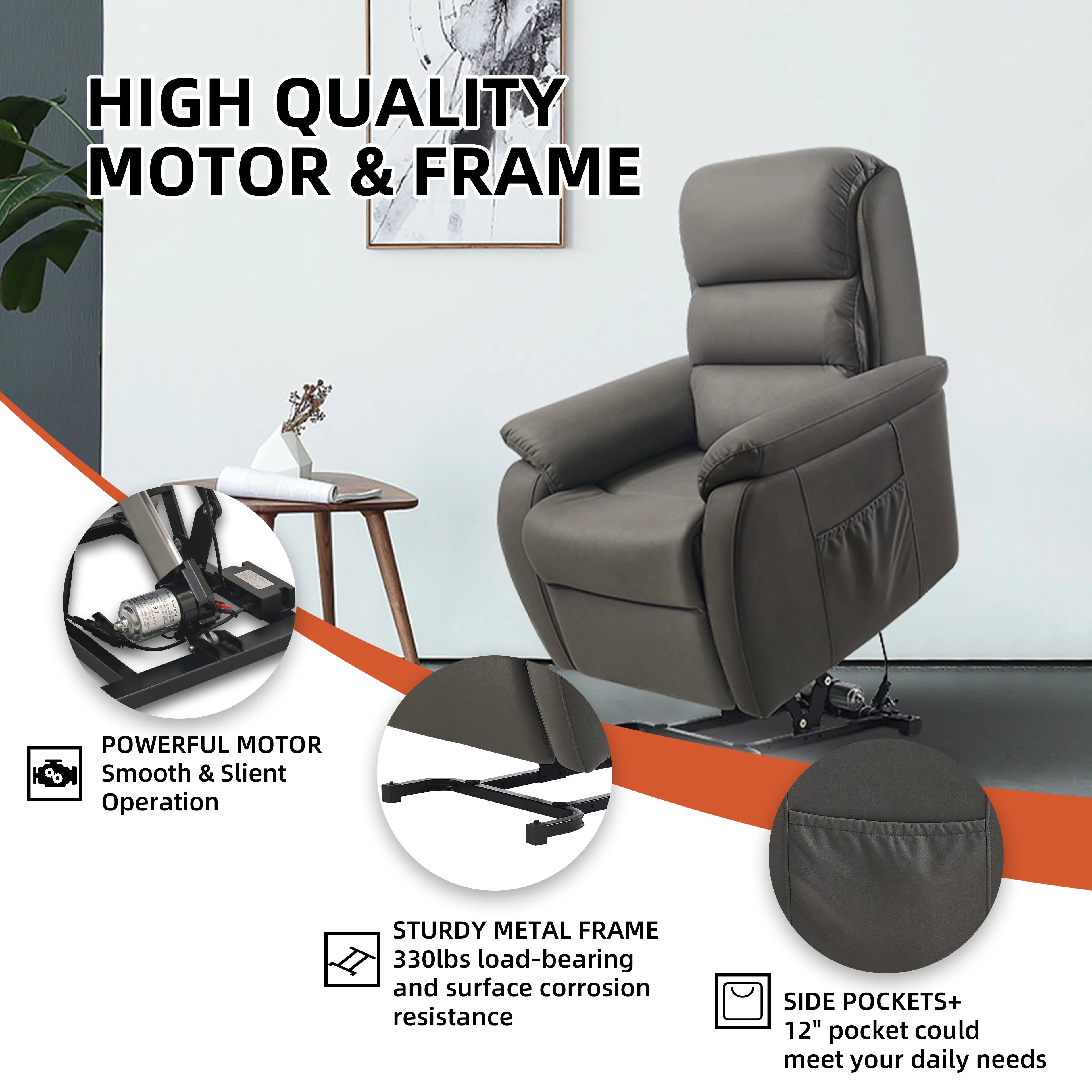 Electric Power Lift Recliner with Massage and Heat for Elderly, Dark Grey C364634