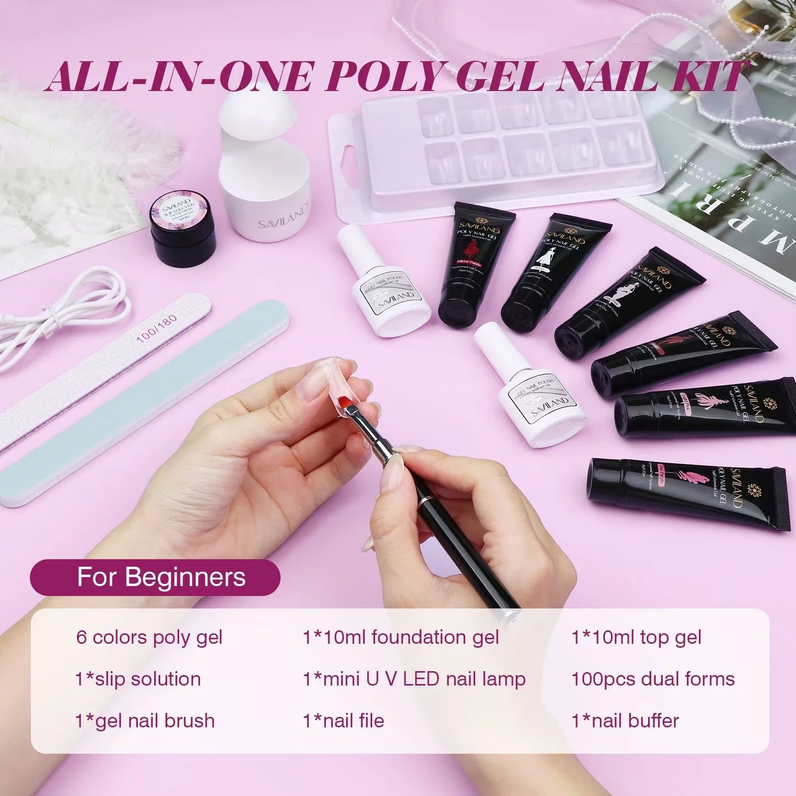 Poly Extension Gel Nail Kit with Nail Lamp, Base and Top Coat L85287