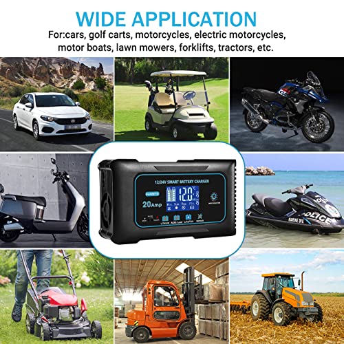 20 Amp Lithium Battery Charger, 12V and 24V Lifepo4, Lead-Acid Portable Car Battery Charger R763