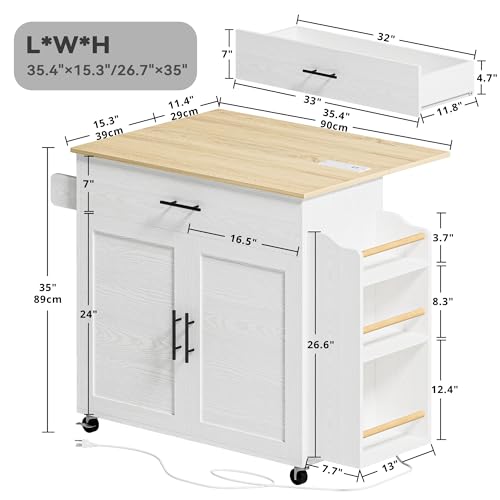 Kitchen Island with Storage, Rolling Cart with Drop Leaf and Charging Station H744