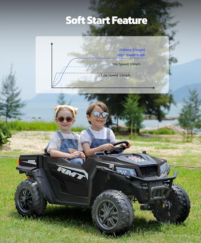 24V Ride on Car 2 Seater with Sun Shade, Dump Bed & Shovel, 4WD Electric Truck for Kids F44284