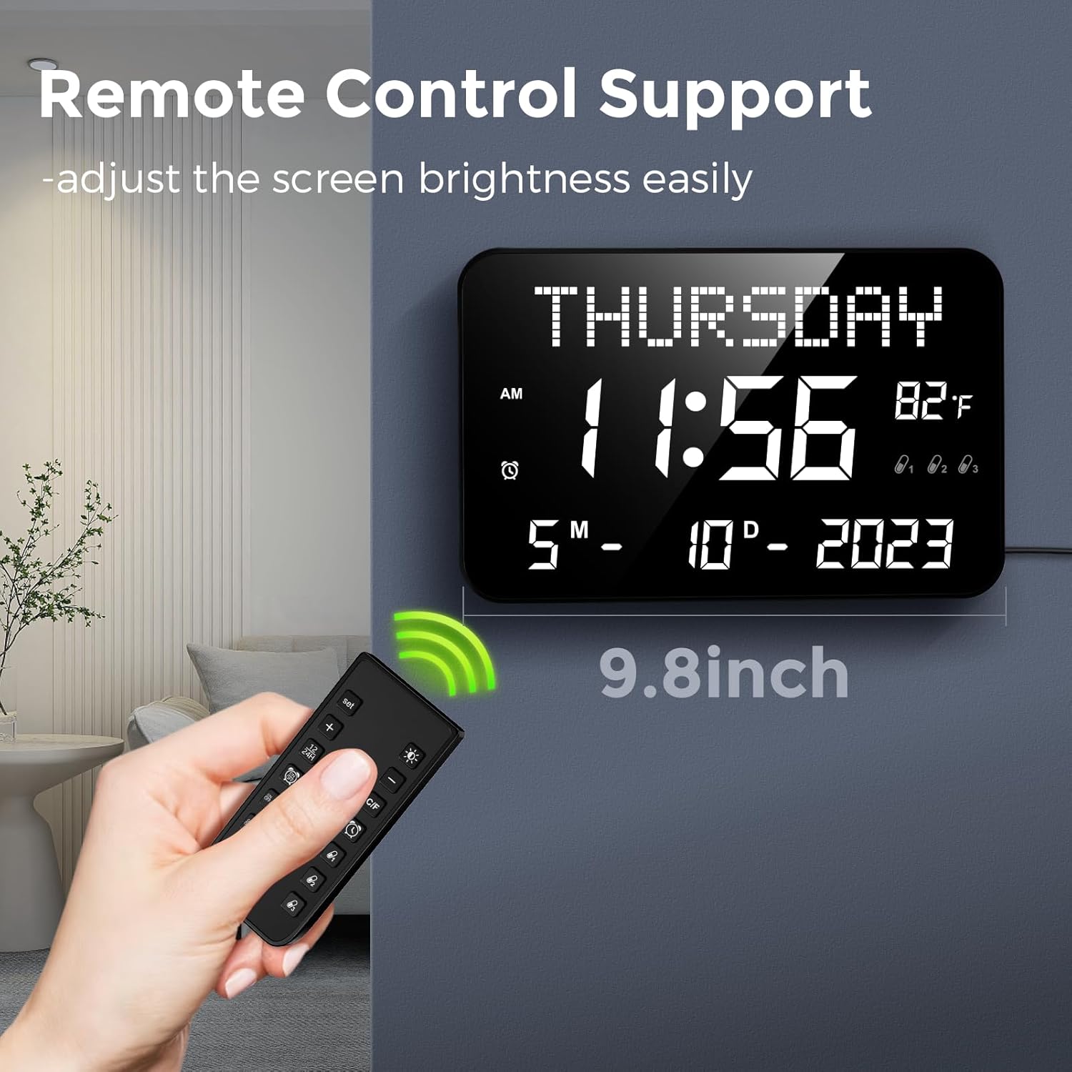 11.2" Digital Calendar Clock with Day and Date, Remote Control, 4 Alarms, Adjustable Dimmer X9730