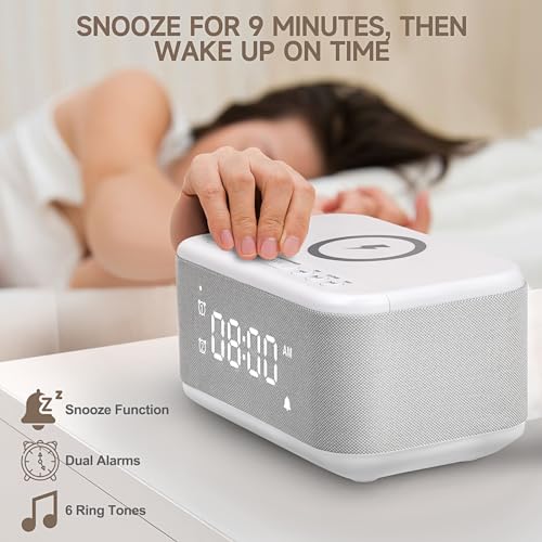 Wireless Charger Alarm Clock Speaker with Dimmable Light D64277