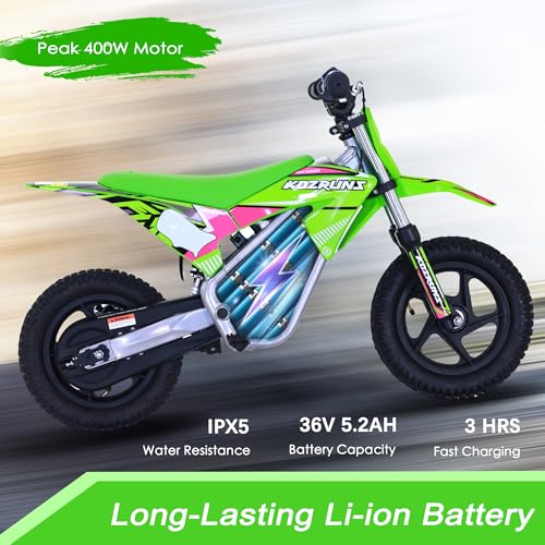 Electric Dirt Bike for Kids Aged 4-8, 350W Brushless Motor, 14'' Off-Road Tires, Blue J66927