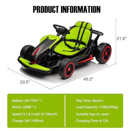 Electric Drift Kart for Kids, 24V, 2x200W Motor, Ages 6+ C51228