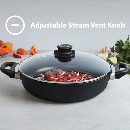Nonstick Diamond Coated Aluminum Braiser with Lid, Dishwasher and Oven Safe, Grey O257057