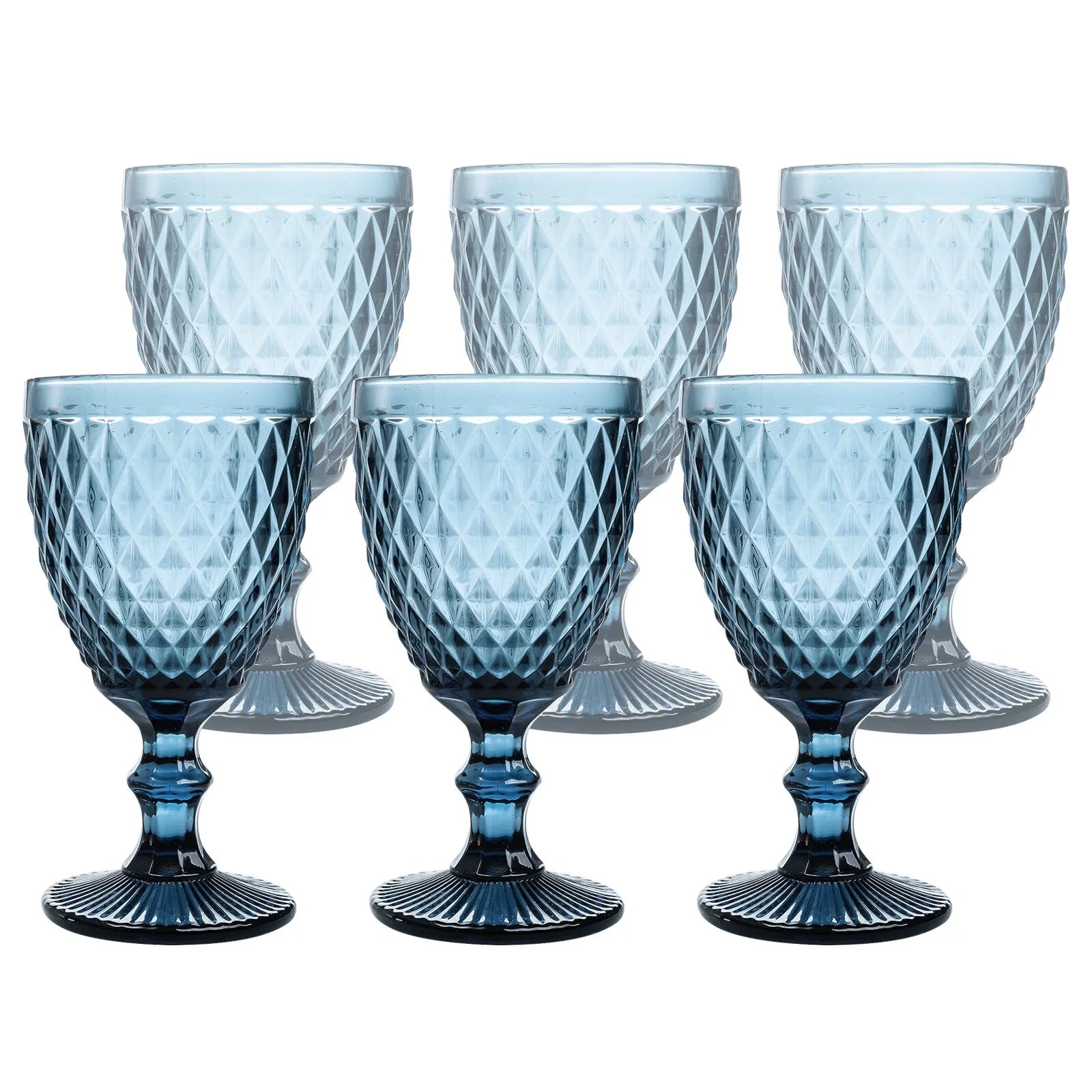 6pcs Embossed Retro Glass Goblet 8 oz Wine Cup Stemware L883