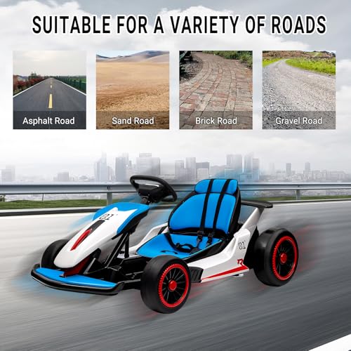 Kids Go Kart, 24V Electric Drift Car with Dual 200W Motors, 2-Speed, White B188186