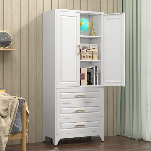 Tall Kitchen Storage Cabinet with Doors and Adjustable Shelves, Black Freestanding Cupboard X34021