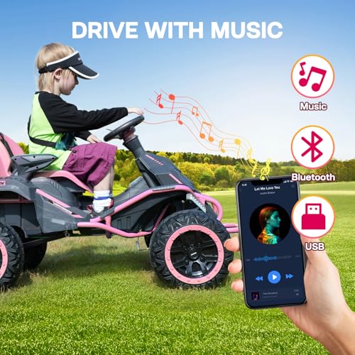 24V Ride on Toy for Big Kids with 4 Motors, Bluetooth Speaker, Adjustable Seat J34962