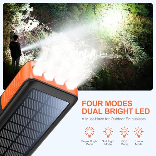 Solar Charger Power Bank 63200mAh, Portable with Dual Outputs and Flashlight J4532