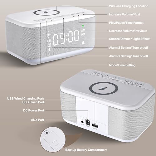 Wireless Charger Alarm Clock Speaker with Dimmable Light D64277