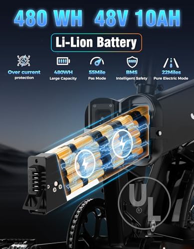 Folding Electric Bike for Adults, 1200W Peak Motor, 28MPH Max Speed, 48V 10AH Removable Battery, 20" Fat Tire M840673