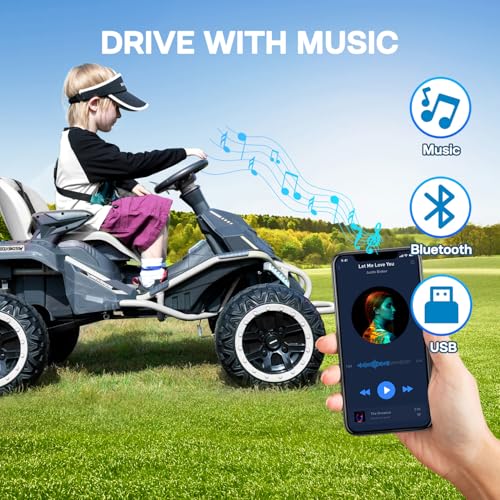 24V Ride on Toy for Big Kids with 4 Motors, Bluetooth Speaker, Adjustable Seat J34962