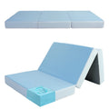 BYBYME 6 inch Folding Mattress, Cooling Memory Form Portable Trifold Mattress with Washable Cover and Non-Slip Bottom,Breathable Mesh Soft Portable Floor Mattress for Camping,Car, Guest,Blue,Twin