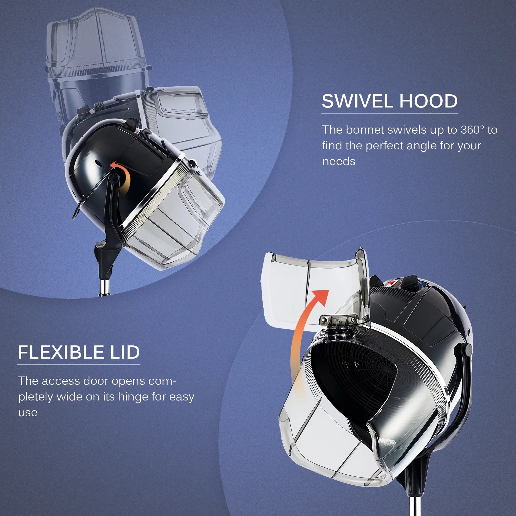 Professional Salon Stand Up Hood Hair Dryer, 1300W, Black B454