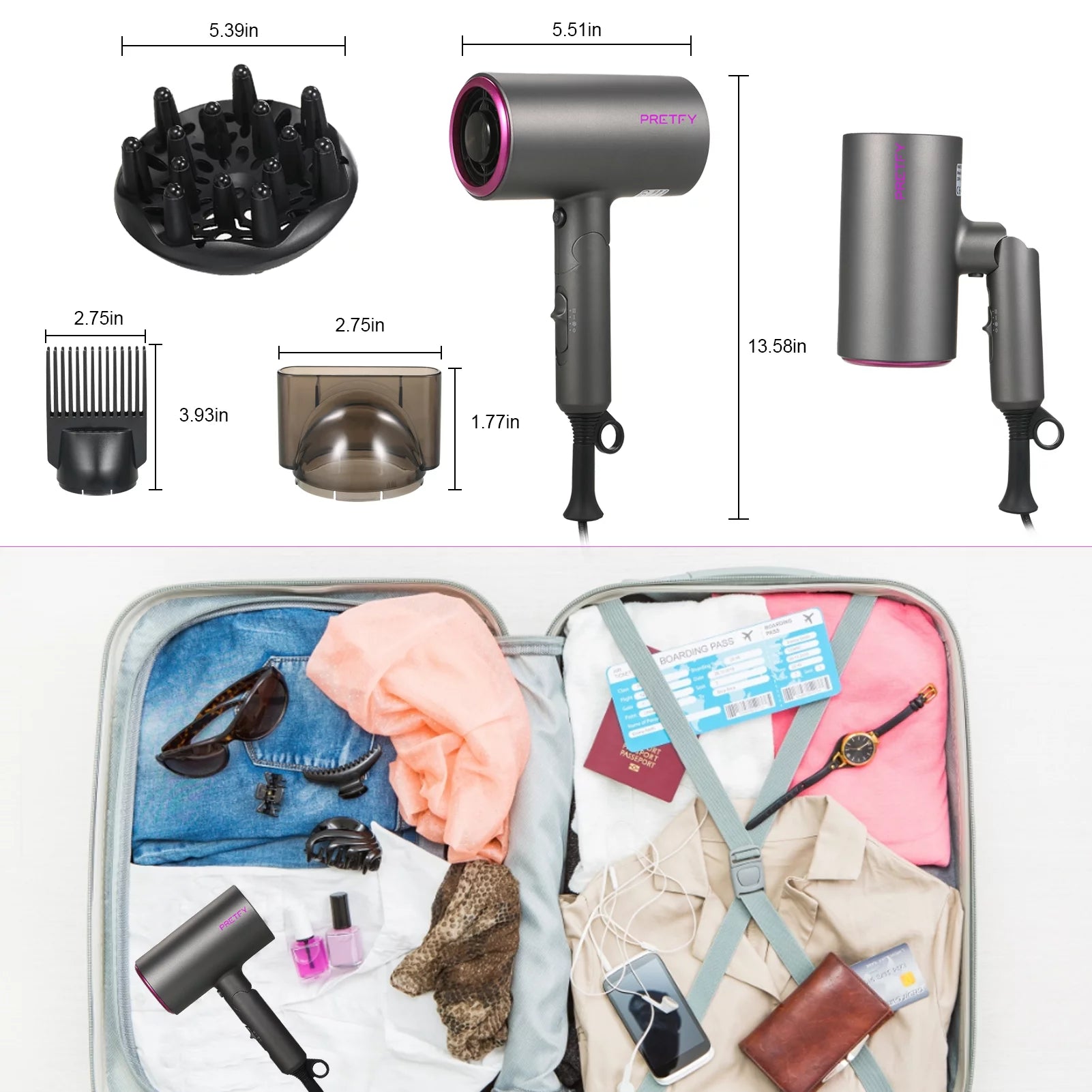 Ionic Hair Dryer 1800W with Hot and Cool Wind J16511