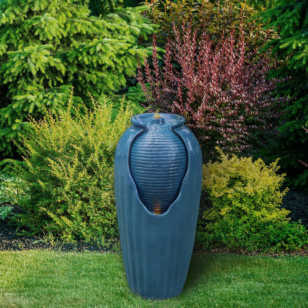 Glazed Contoured Vase Water Fountain with LED Lights for Backyard V351