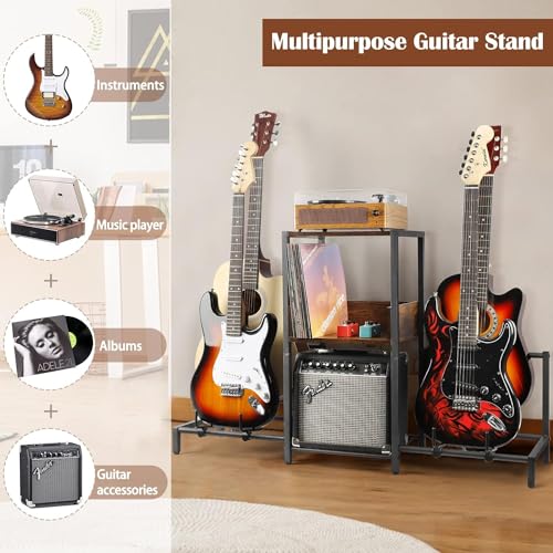 Guitar Rack, 3-Piece Floor Stand with Amp Support, Adjustable Holder for Multiple Instruments X487178