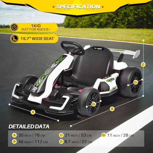 24V Kids Go Kart 300W Electric Drift Kart Outdoor Race Toy with 2X150W Motor, 7AH Battery, Green R238