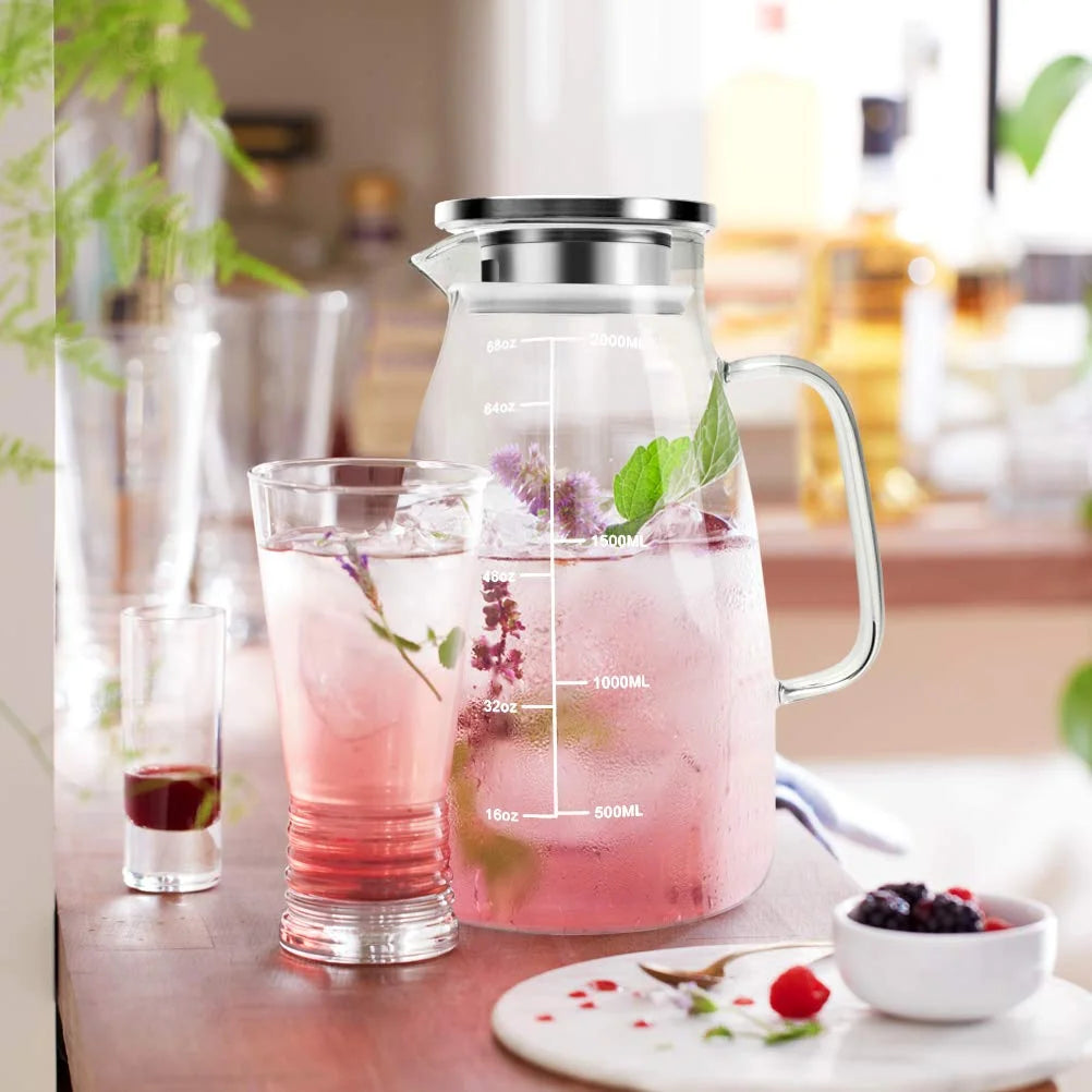Glass Pitcher with Lid, 68oz, Stainless Steel R1296