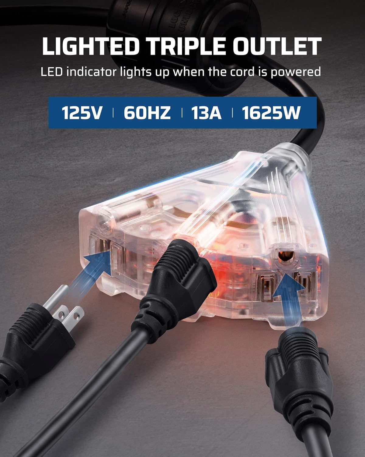 Extension Cord Reel, 50FT Heavy Duty Power Cord, Retractable, 13 Amp Circuit Breaker W4915