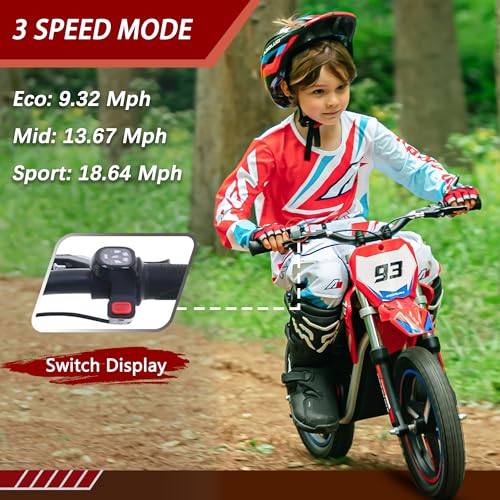 Electric Dirt Bike for Kids Aged 4-8, 350W Brushless Motor, 14'' Off-Road Tires, Blue J66927
