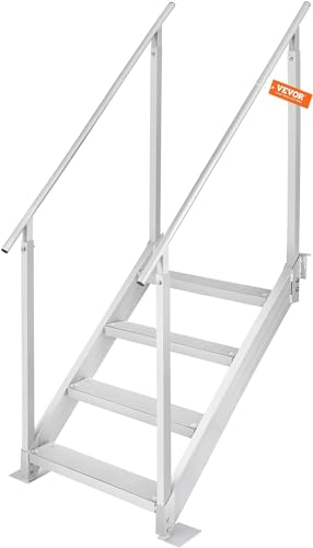 VEVOR Dock Stairs Ladder 4 Step, Aluminum Dock Steps 30"-39" Adjustable Height, 500Lbs Load, 4" Wide Nonslip Pedals, Swim Step Ladder for Boat/Lake/Pool/Marine Boarding