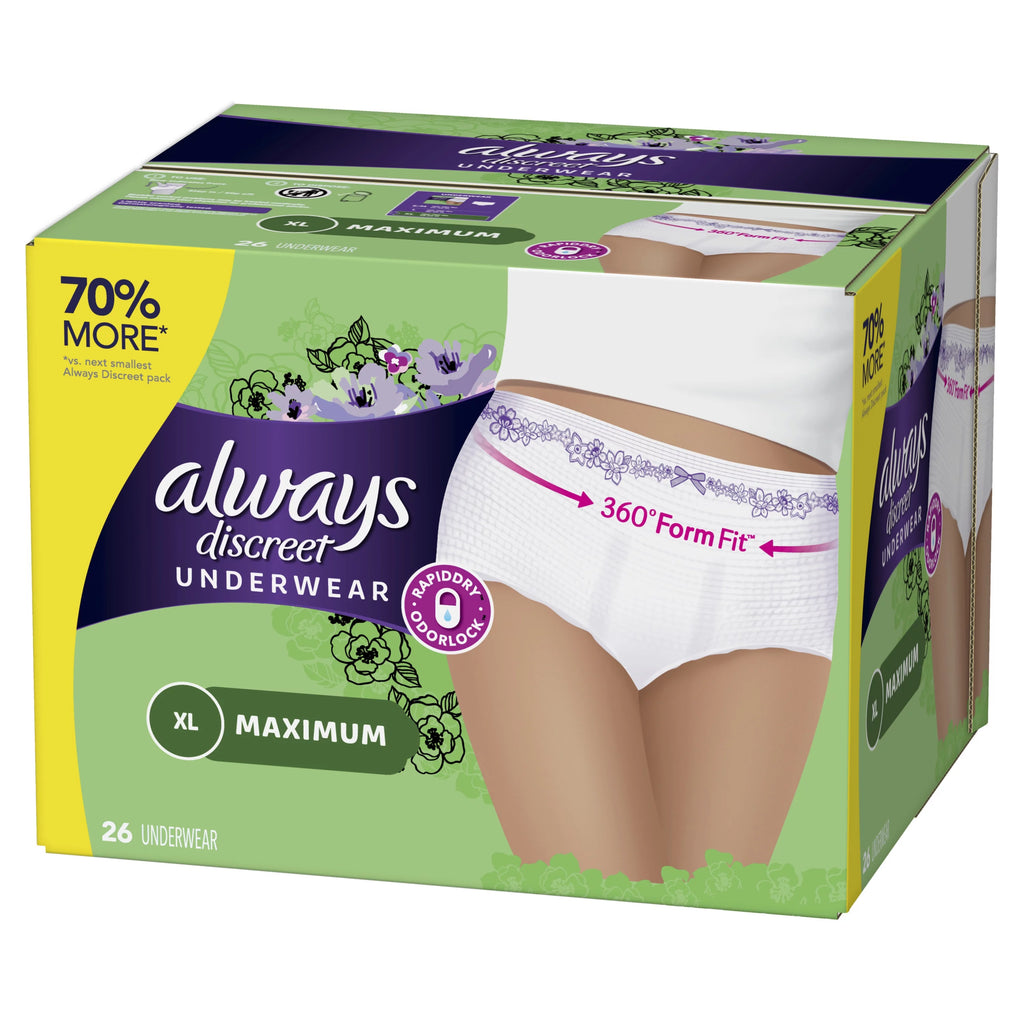 Postpartum Incontinence Underwear for Women, Maximum, XL, 26 Ct F784145