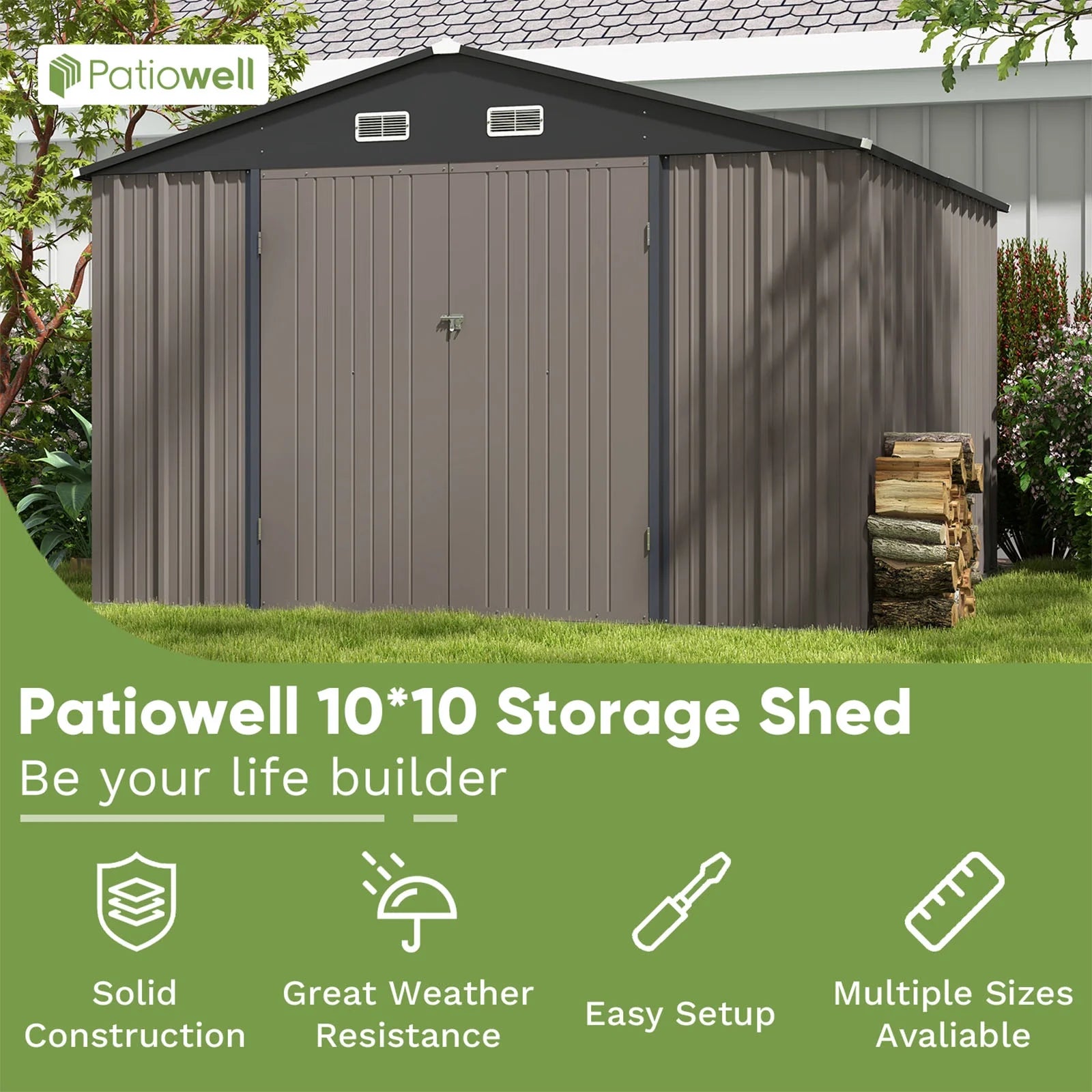 Outdoor Storage Metal Shed with Sloping Roof and Double Lockable Door S520782