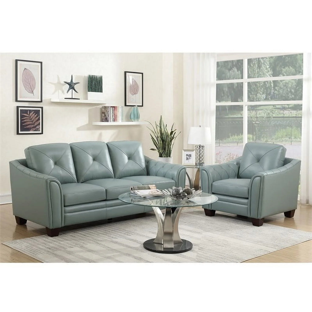Spa Green Leather Tufted Sofa X8013