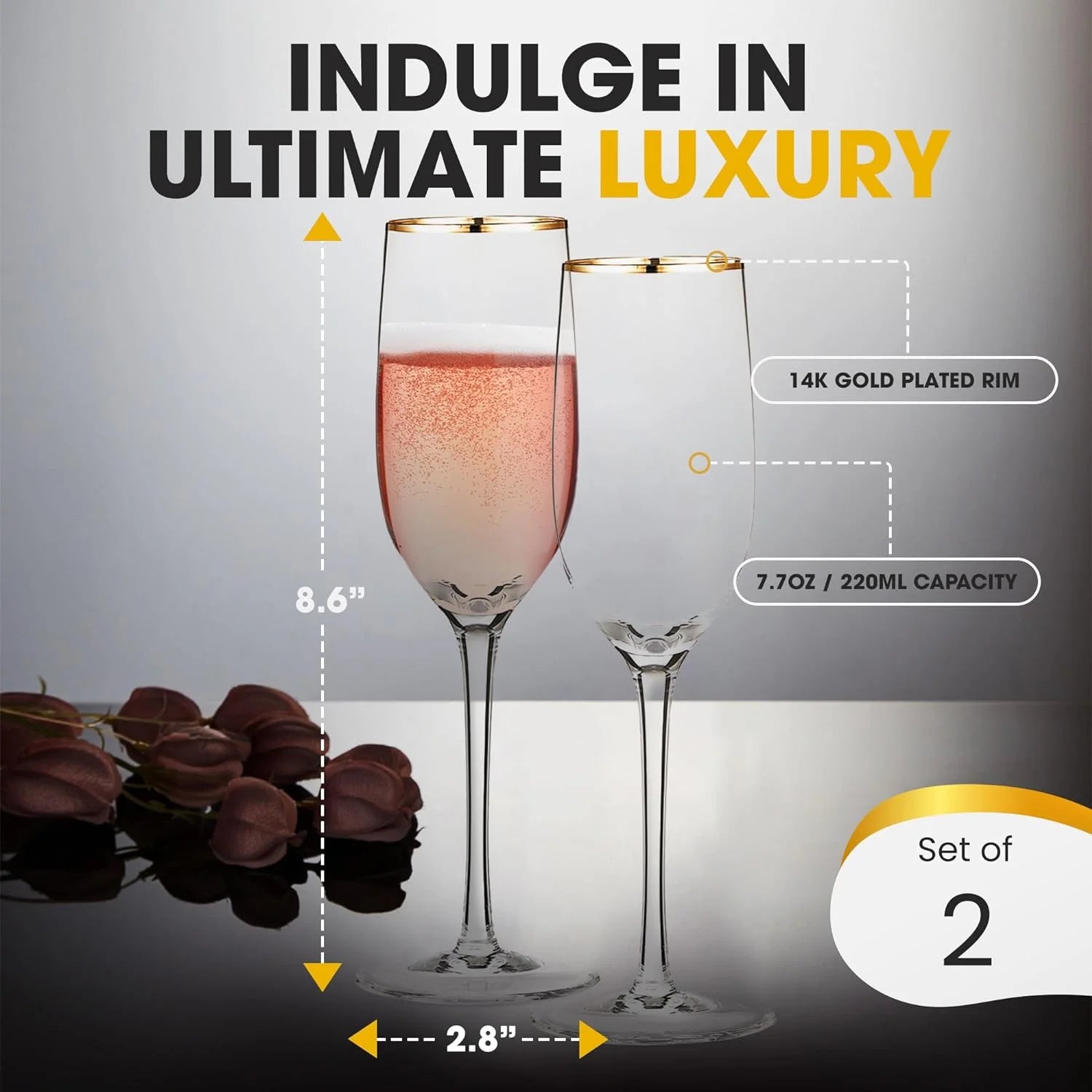 Champagne Flutes with Rim, 7.7 oz, Set of 2 U22727