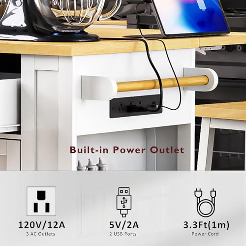 Kitchen Island Cart with Drop Leaf, Power Outlet, and 5 Storage Shelves Z644898