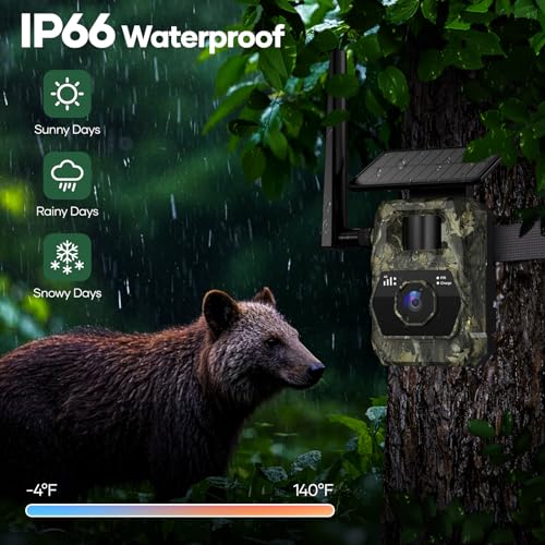 Solar Trail Camera 48MP 30FPS, WiFi Bluetooth Game Camera with Night Vision, IP66 Waterproof B4379