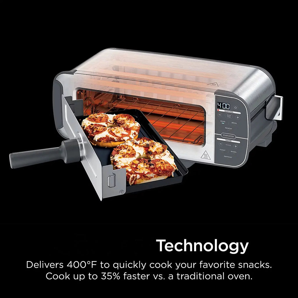 2-in-1 Flip Toaster Oven, Compact 2-Slice, Stainless Steel A284354