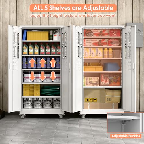 Metal Storage Cabinet with Wheels, 73" H, Locking Doors and Adjustable Shelves C8462