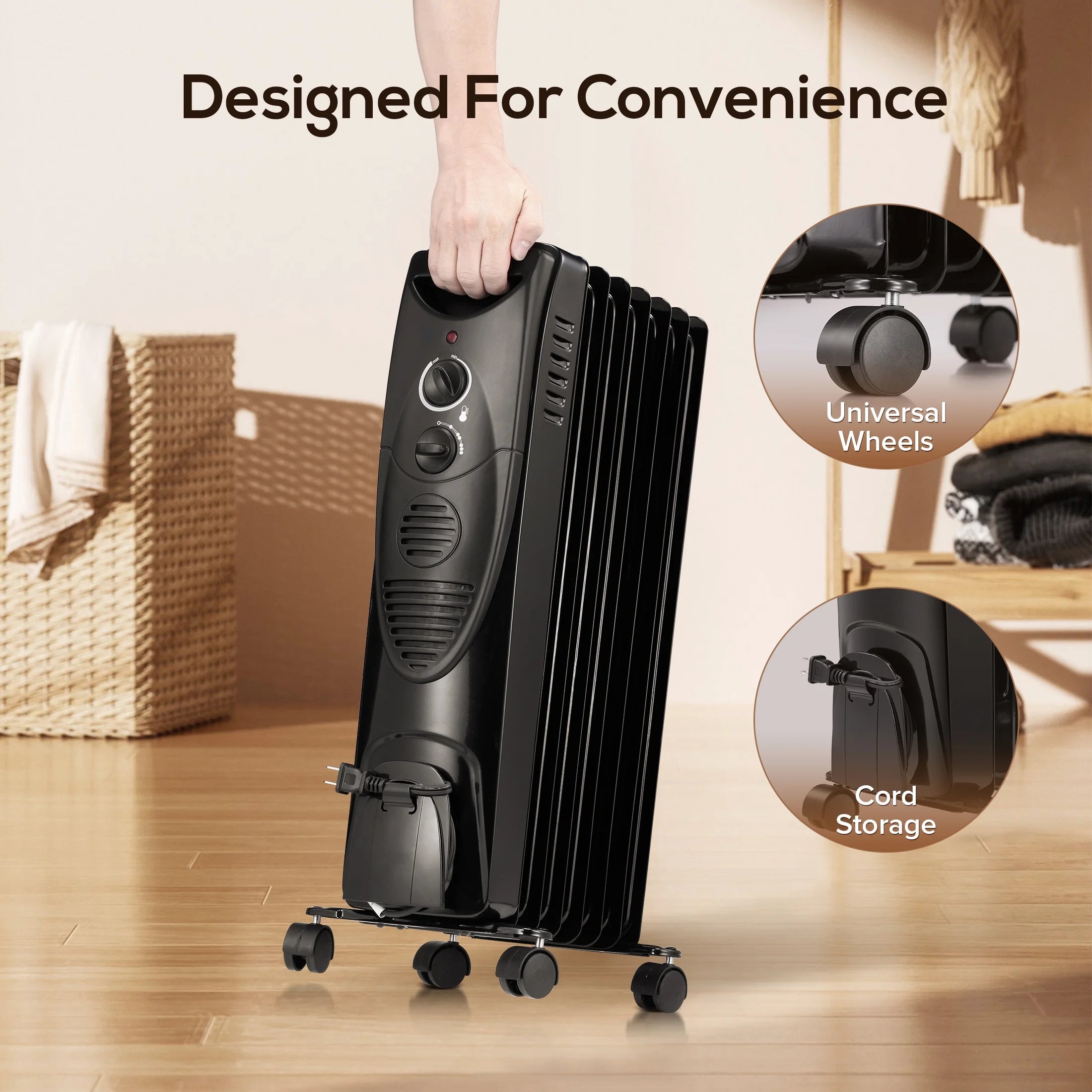 Electric Oil Filled Radiator Space Heater with Thermostat U816