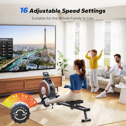 Magnetic Rowing Machine for Home, 16 Levels, Quiet Resistance, 350lbs Capacity D864861