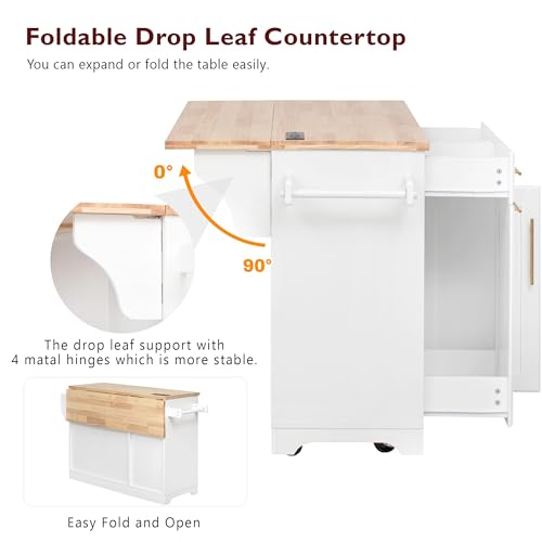 Farmhouse Kitchen Island with Drop Leaf, Barn Door and Wheels O34026