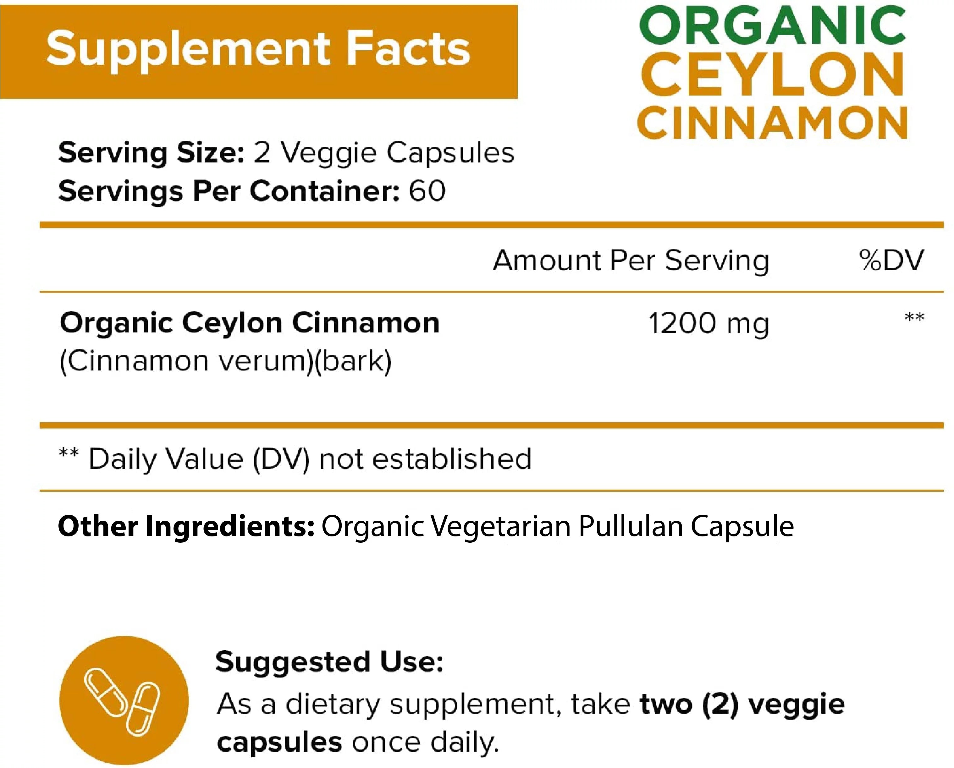 Organic Ceylon Cinnamon 1200mg Capsules X37494