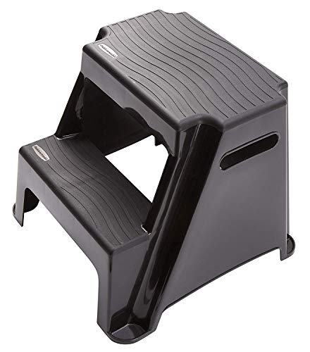 2-Step Molded Plastic Step Stool, Lightweight, Slip Resistant, Black D3424