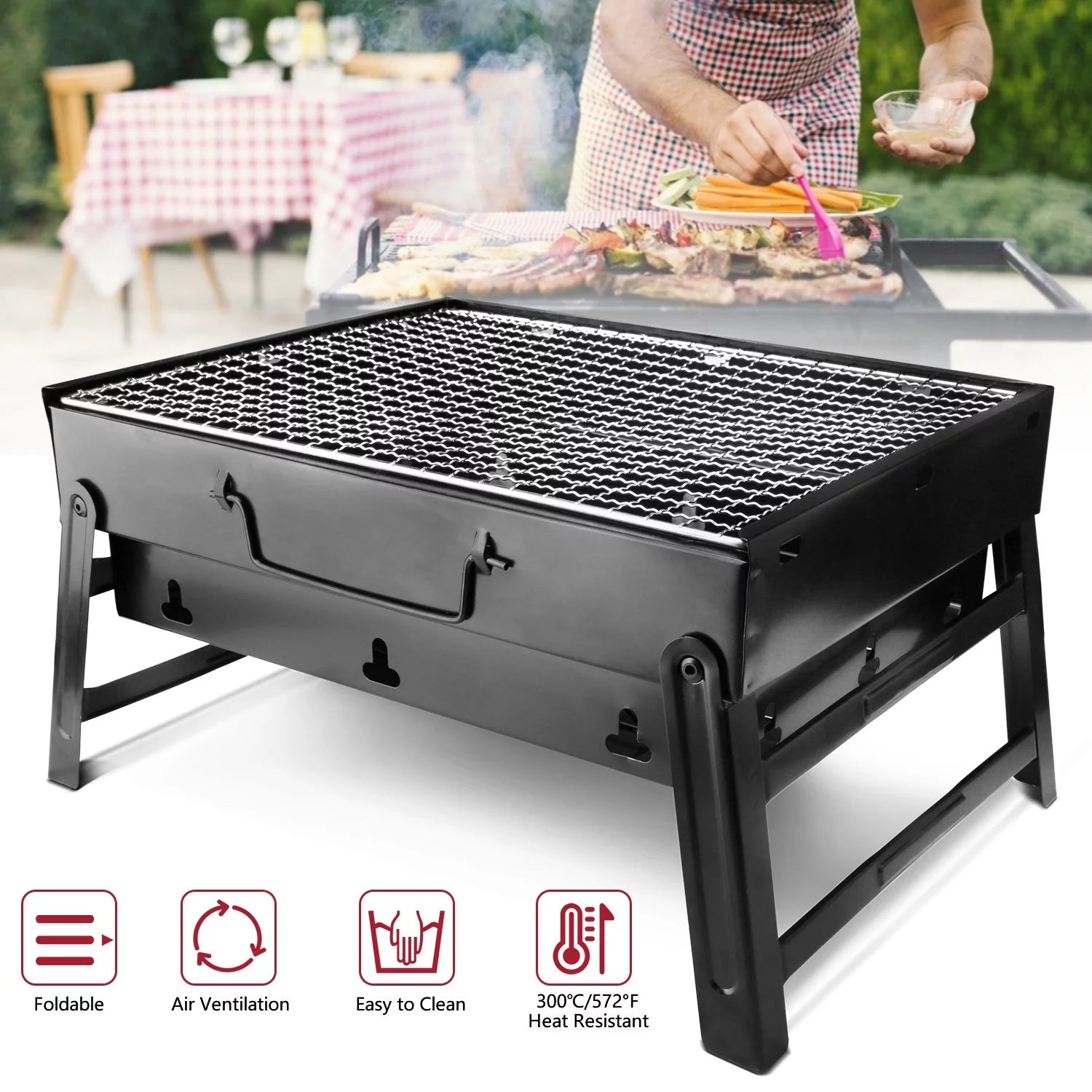 Foldable BBQ Charcoal Grill, Portable Stainless Steel Tabletop Barbecue Y8667