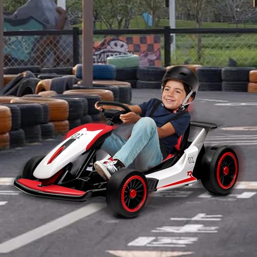 Kids Go Kart, 24V Electric Drift Car with Dual 200W Motors, 2-Speed, White B188186