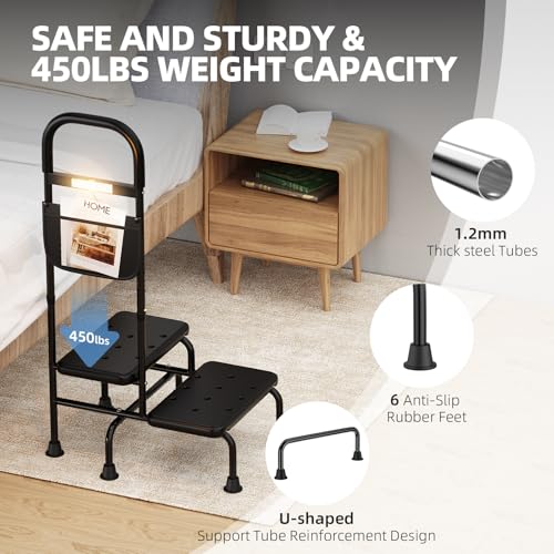 2 Step Stool with Handle for Elderly, Heavy Duty for High Beds M211552