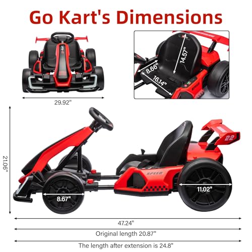 24V Electric Drift Go Kart for Kids, Adjustable Seat, 8mph C10094